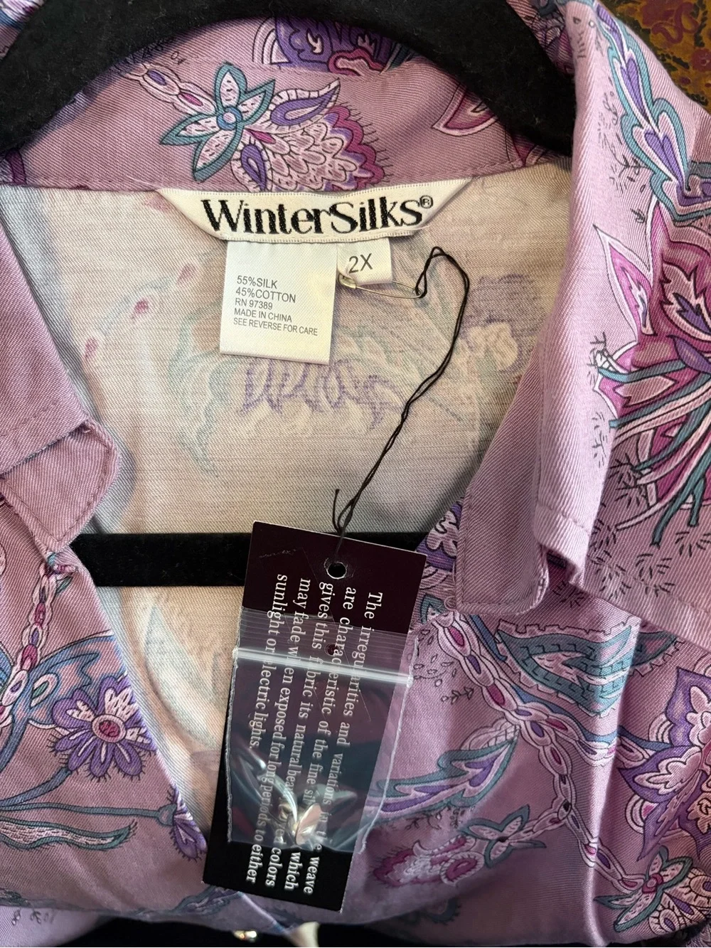 NWT WinterSilks Lavender Paisley Button-Up Blouse size 2X - Picture 5 of 5